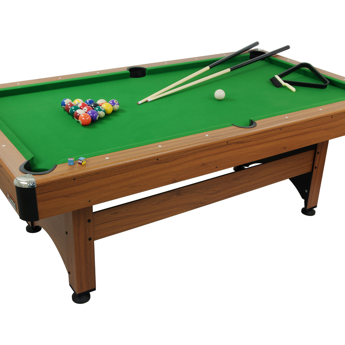 7ft Pool Table with Balls & Cues - Indoor Eight Ball Table - Wood / Gr ...