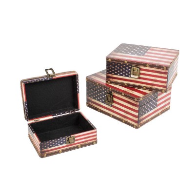 Wooden Boxes Nested Set of 3 - USA Flag Pattern