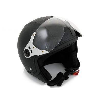 Motorbike Helmet Vintage Leather Look Open Face L 59-60cm Matt Black