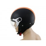 Motorbike Helmet Vintage Leather Look Open Face XL 61cm Orange, White and Black