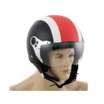 Motorbike Helmet Vintage Leather Look Open Face M 57-58cm Red, White and Black