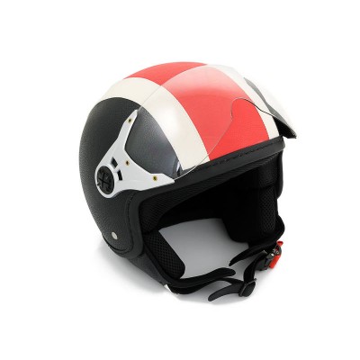 Motorbike Helmet Vintage Leather Look Open Face M 57-58cm Red, White and Black
