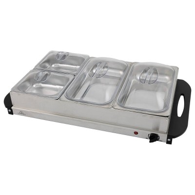 4 Pan Heated Food Warmer | 300W Electric | 4 Dish Stainless Steel Buffet Warmers