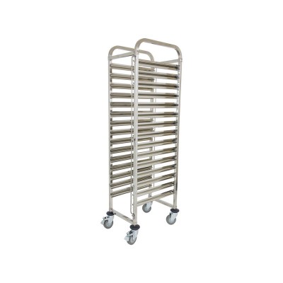 13" Mobile Bakers Rack 1/1 Full GN Tray x15 Tiers Stainless Steel