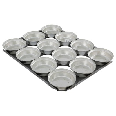 18" Pie Baking Tray - 12x Round 11cm Pies Commercial S/S Self Cutting