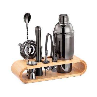 9 Piece Stainless Steel Bartender Kit with Bamboo Base