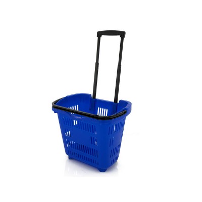 Plastic Trolley Basket Wheeled Carry Baskets - Blue