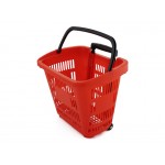 Plastic Trolley Basket Wheeled Carry Baskets - Red