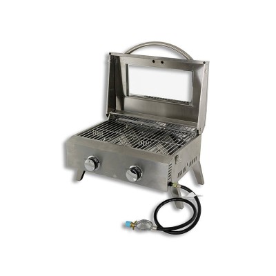 2 Burner Hooded Gas BBQ + Window, Stainless Steel Barbeque - Barbecue Grill