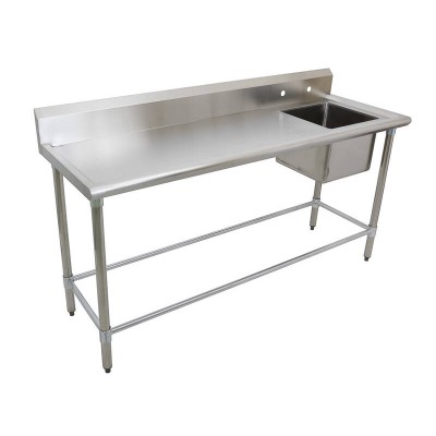 1.78m Stainless Steel Commercial Kitchen Worktop Sink (R) Bench with Splashback