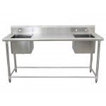 1.78m Stainless Steel Commercial Kitchen Worktop 2 Sink (L+R) Bench & Splashback