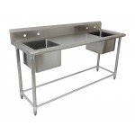 1.78m Stainless Steel Commercial Kitchen Worktop 2 Sink (L+R) Bench & Splashback