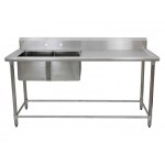 1.78m Stainless Steel Commercial Kitchen Worktop 2 Sink (L) Bench & Splashback