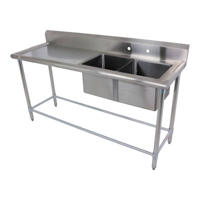 1.78m Stainless Steel Right Double Sink Bench - 90cm Worktops + Splashback