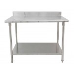1.2m Stainless Steel Commercial Kitchen Worktop Bench with Splashback & Shelf