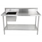 1.5m Left Sink Bench + Splashback - Commercial Stainless Steel