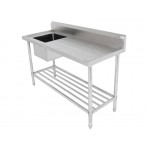 1.5m Left Sink Bench + Splashback - Commercial Stainless Steel