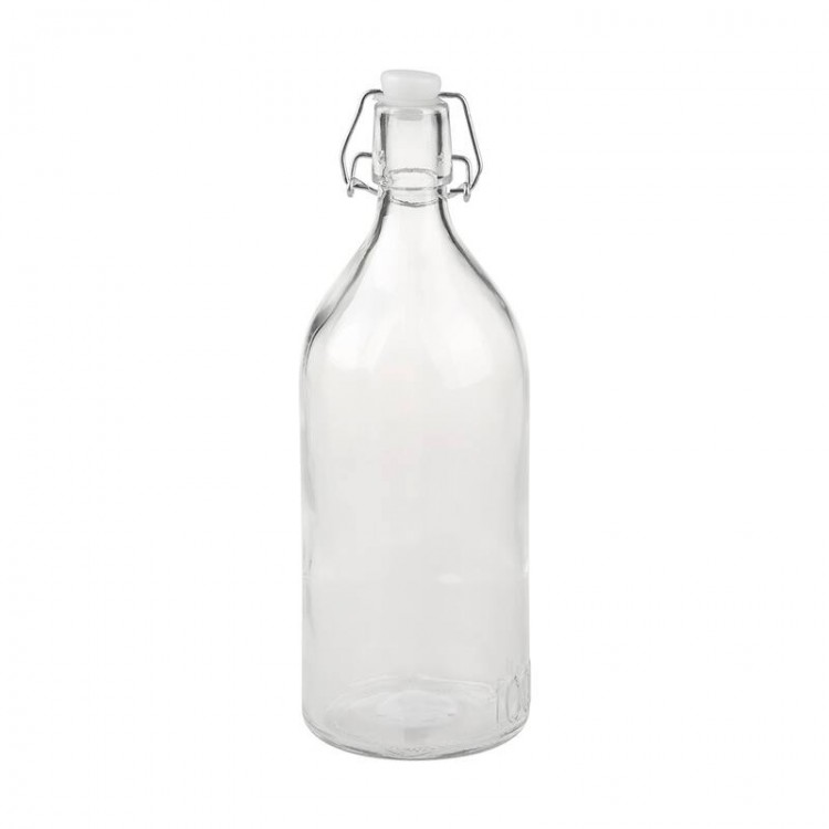 Clear Glass Water Bottle with Clamp Stopper 1L