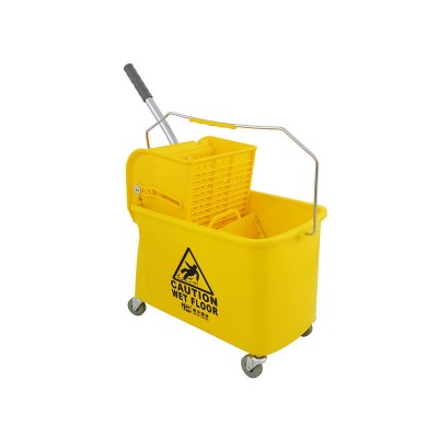 Commercial Compression Wringer Mop Bucket "CAUTION WET FLOOR" 20L Yellow