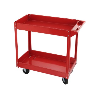 2 Tier Steel Workshop Tools Cart | 120kg 2x Tray Shelf Mobile Commercial Trolley