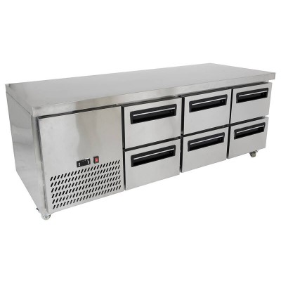 1.8m Commercial Chilled Prep Bench, 6 Drawer Stainless Steel Refrigerator Fridge