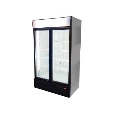 920L Commercial Upright Display Fridge - Double Glass Hinged Door Refrigerator
