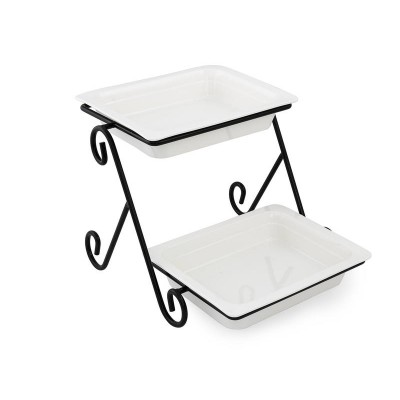 2pc Rectangular Plate Stand, Deep Dish Ceramic Food Platter Commercial Tableware