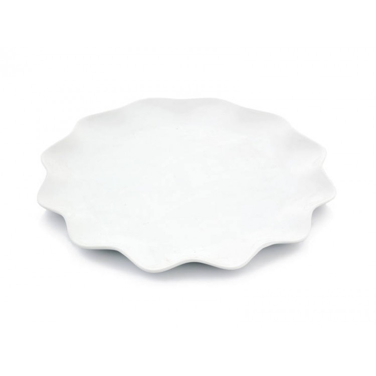 Round White Porcelain Platter 12" Curved Edge Design