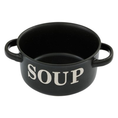 Stoneware Soup Bowl with Handles - Black