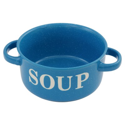 Stoneware Soup Bowl with Handles - Blue