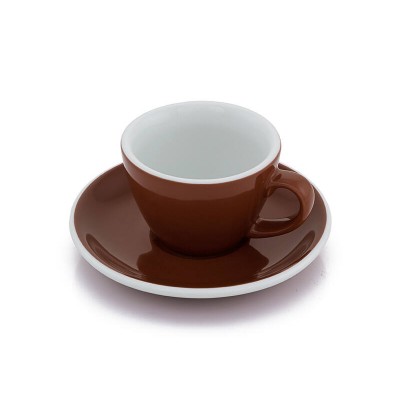 Cup & Saucer Pair Flat White Porcelain Brown