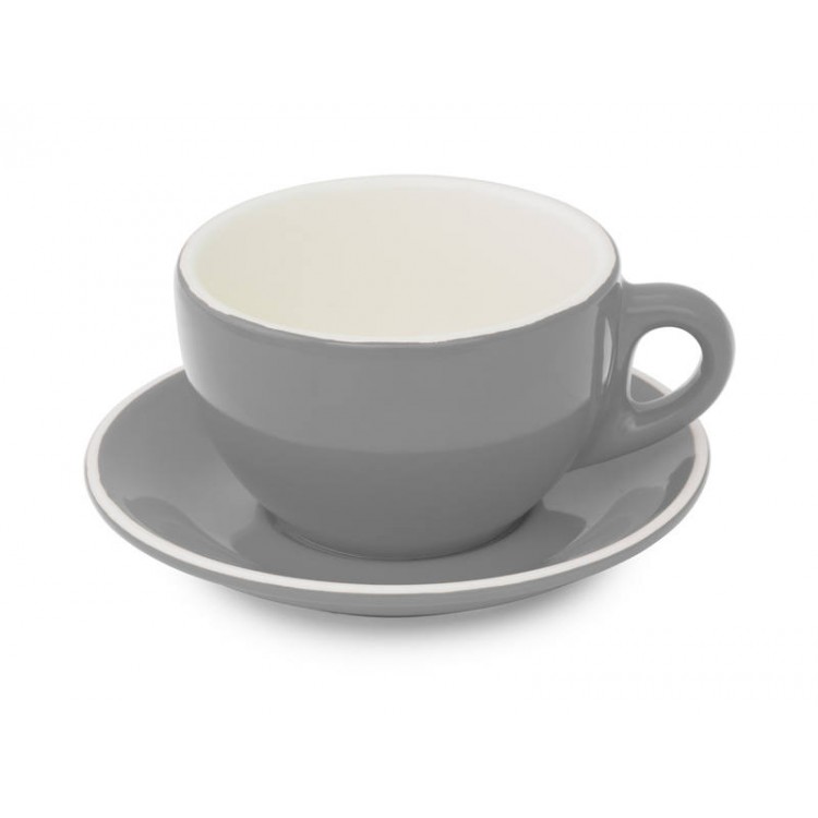 300ml Latte Cup & Saucer - Grey, Glazed Porcelain