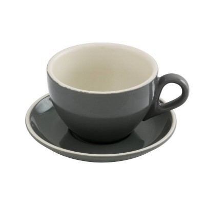 300ml Cafe Latte / Cappuccino Cup & Saucer - Silver Ice & White Cream