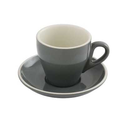 220ml Long Black / Flat White Cup & Saucer - Silver Ice & White Cream