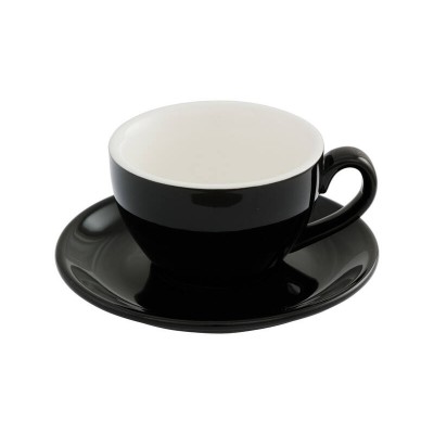200ml Cappuccino Cup & 14cm Saucer - Black, Glazed Porcelain