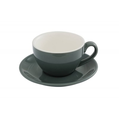 200ml Cappuccino Cup & 14cm Saucer - Grey, Glazed Porcelain