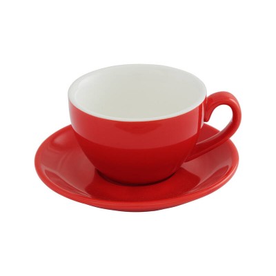 200ml Cappuccino Cup & 14cm Saucer - Red, Glazed Porcelain