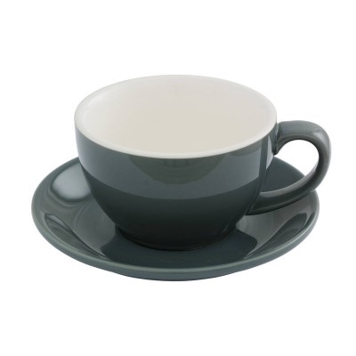300ml Latte Coffee Cup & 15cm Saucer - Grey, Glazed Porcelain