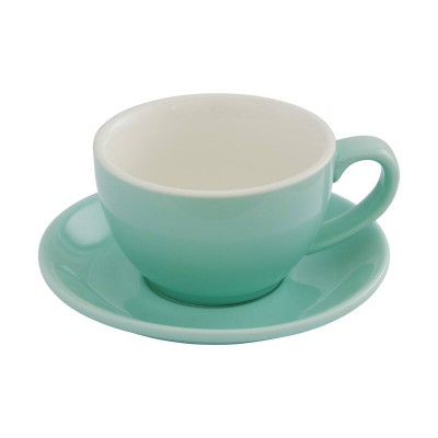 300ml Latte Coffee Cup & 15cm Saucer - Mint, Glazed Porcelain