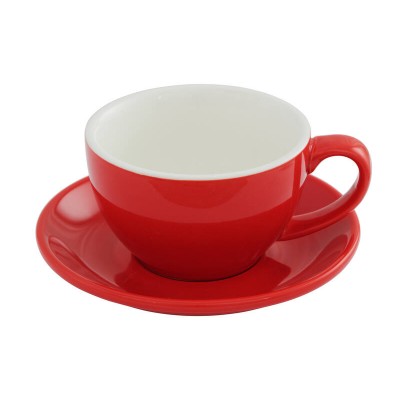 300ml Latte Coffee Cup & 15cm Saucer - Red, Glazed Porcelain