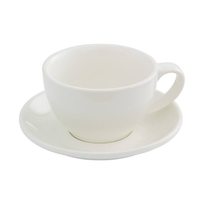 300ml Latte Coffee Cup & 15cm Saucer - White, Glazed Porcelain