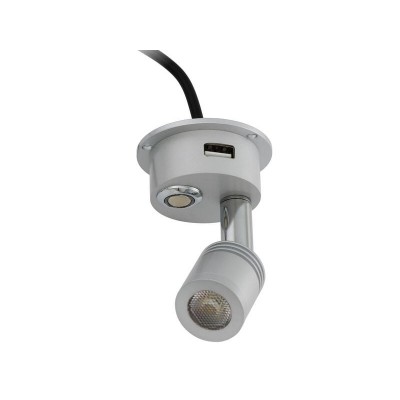3W LED Adjustable Down Light - USB Out - Cool White - 10-32VDC - Silver