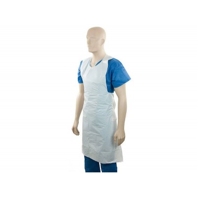 Disposable Aprons HD. 50/pack. Poly 40mu Food Grade. 800mm x 1250mm - White