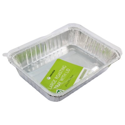 Large Foil Roasting Tray With Clear Plastic Lid - 37cm x 27cm x 7cm