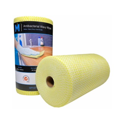 45m Antibacterial Cleaning Wipes - 90 Heavy Duty Sheets - 30cm x 50cm - Yellow