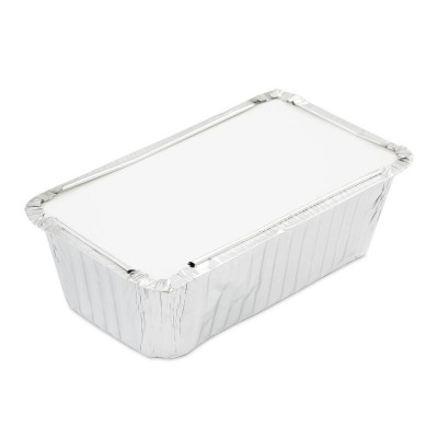 50 Medium Oblong Foil Tray Containers with Lids - 840ml - 19cm x 11cm x 5.5cm