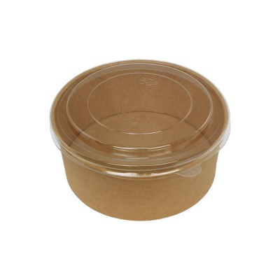 750ml Round Paper Card Bowls with Lids x50 - Disposable Food Container