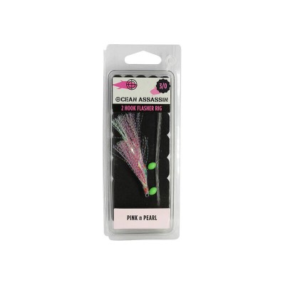 Pink n Pearl 2 Hook Flasher Rig - Size 3/0 Fishing Hooks