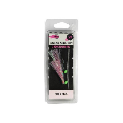 Pink n Pearl 2 Hook Flasher Rig - Size 5/0 Fishing Hooks