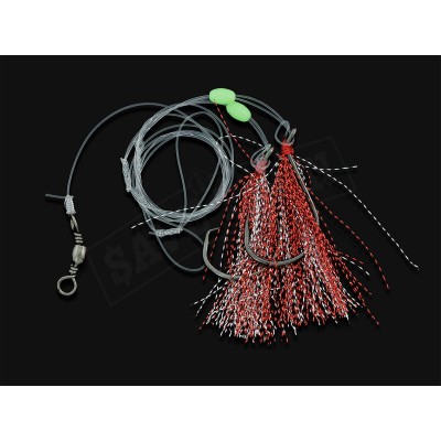 Fishing Flasher Rigs Size 7/0 2Pcs Recurve Hooks - Red